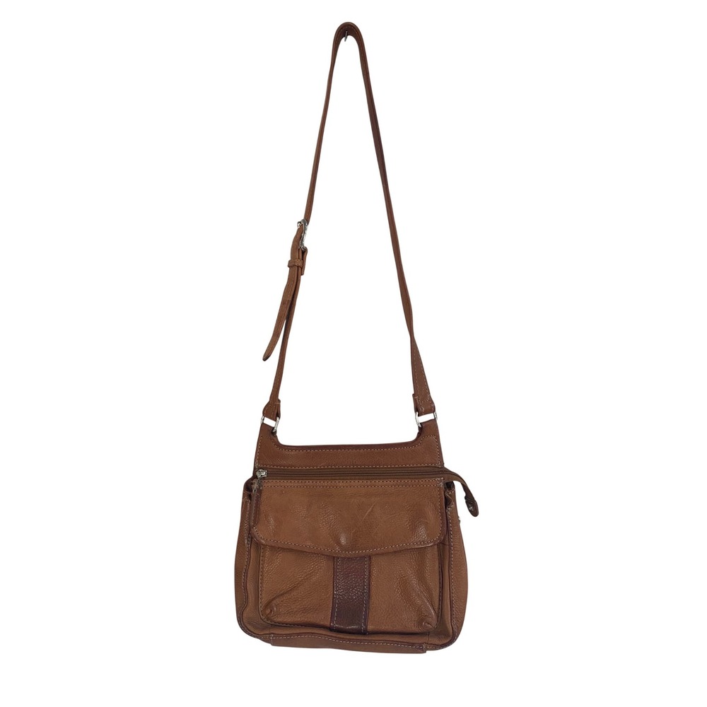 Vintage Fossil Cognac Brown Pebbled Leather Crossbody Organizer Bag 75082‎